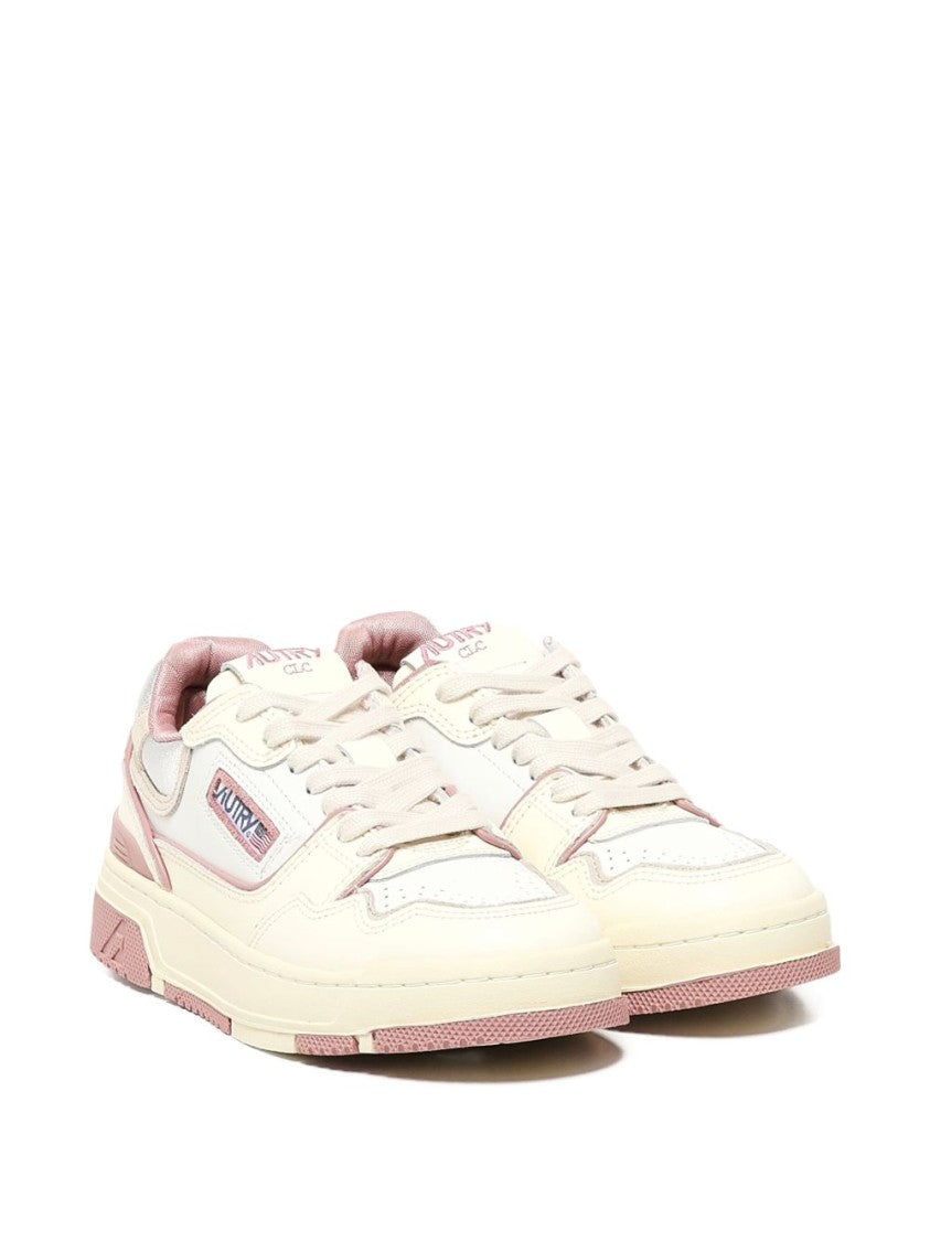 Autry Off-White Low-Top Sneakers With Pink Accents