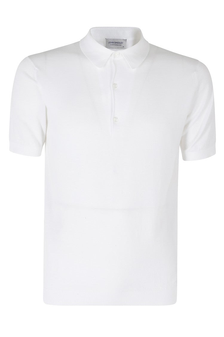 John Smedley White Adrian Button-Down Collar Sea Island Cotton Polo Shirt