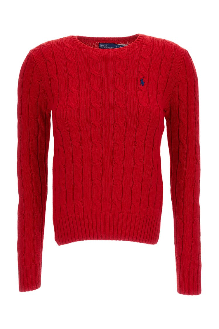 Polo Ralph Lauren Ribbed Cable Knit Crew Neck Sweater With Embroidered Pony Detail
