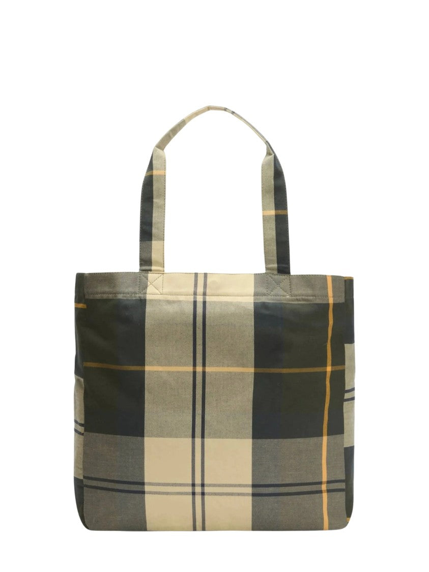 Barbour Checkered Pattern Tote Bag With Bold Logo And Zippered Pocket