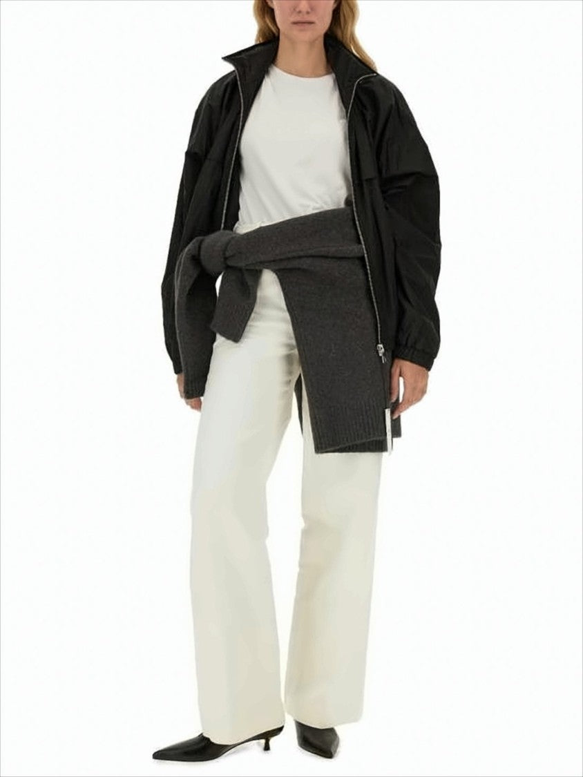 Ami High-Collar Polyamide Jacket With Elastic Hem And Cropped Fit