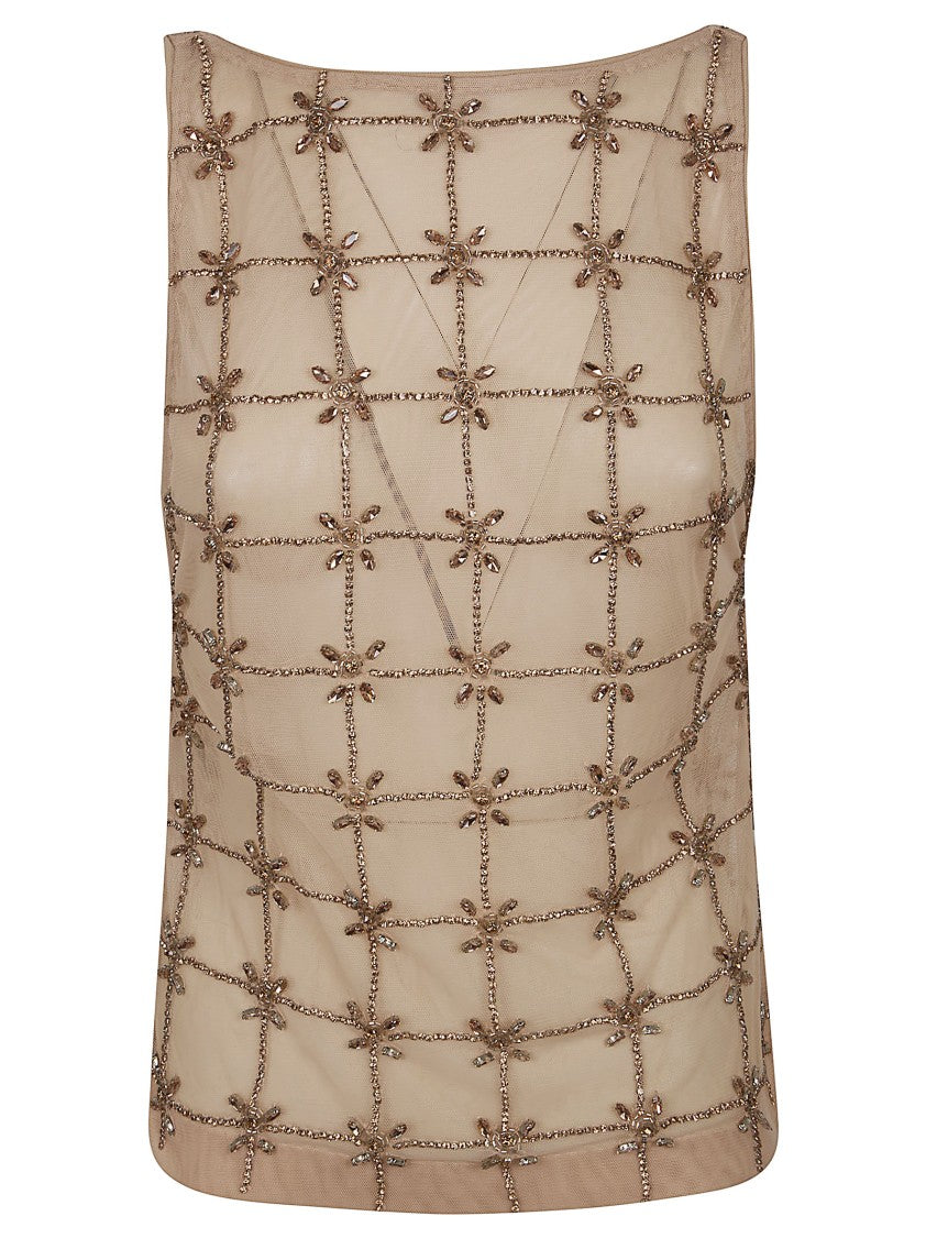 Pinko Tulle Top With Hand-Embroidered Crystals And Beads