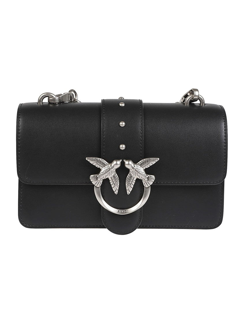 Pinko Love One Mini Black Rectangular Leather Shoulder Bag