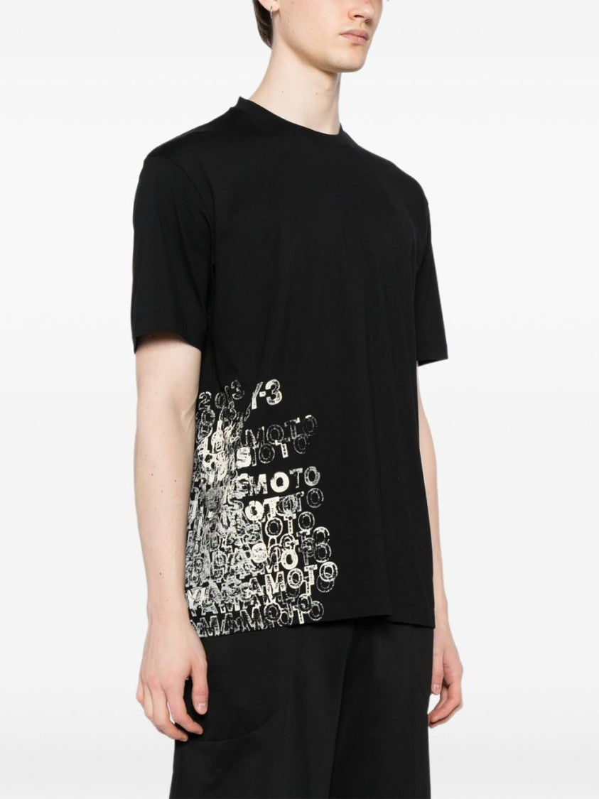 Y-3 Graphic Print Black Cotton T-Shirt With Crew Neckline
