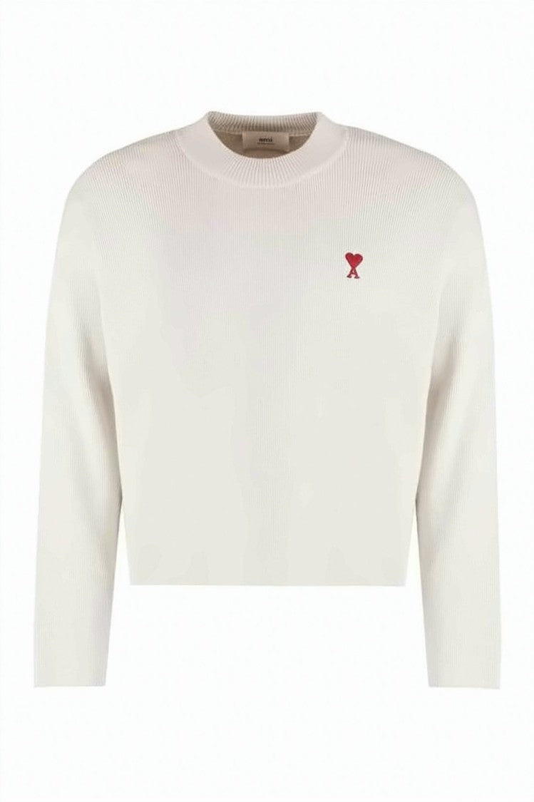 Ami Paris Cropped Knit Sweater With Ribbed Texture