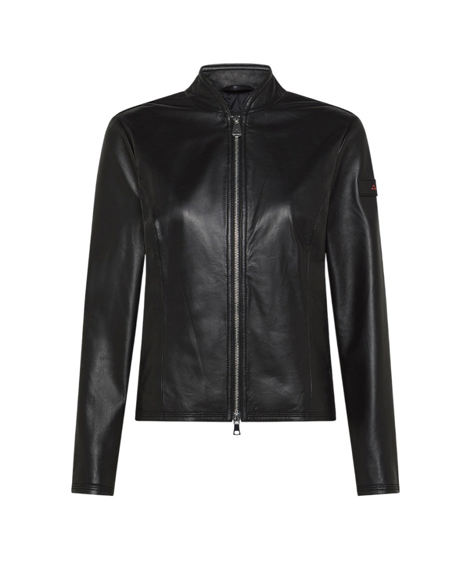 Peuterey Fitted Biker Jacket In Soft Dyed Nappa Leather