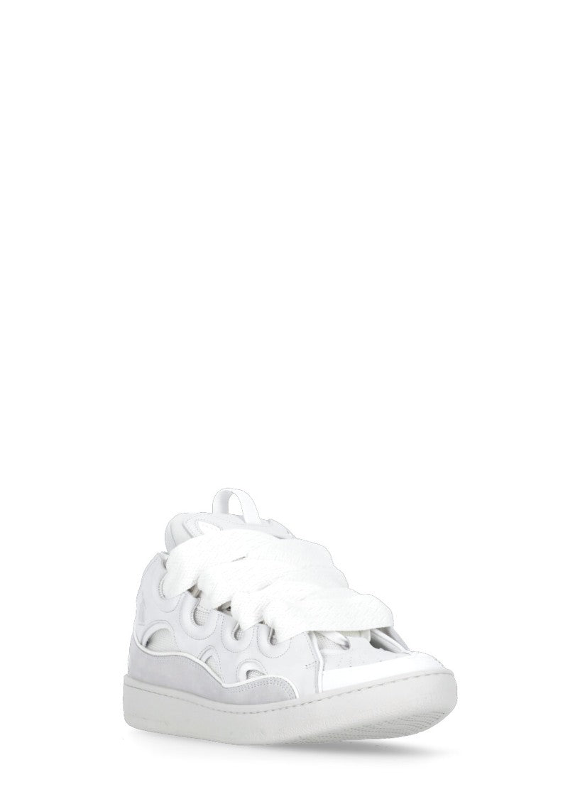 Lanvin White Curb Leather Mesh Panel Sneakers