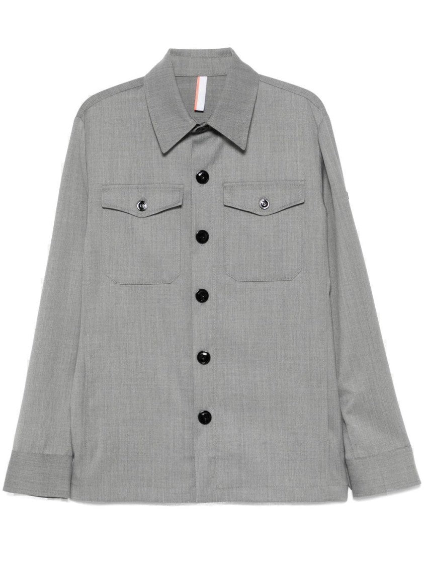 Pmds Medium Grey Button-Up Shirt Jacket With Flap Pockets
