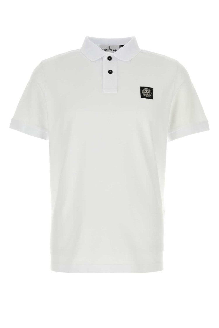 Stone Island White Stretch Piquet Polo Shirt