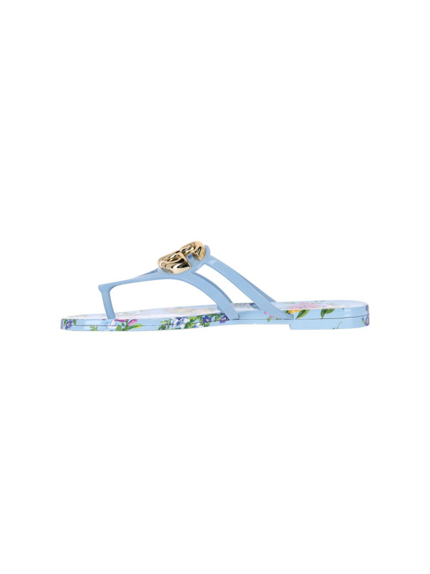 Dolce & Gabbana Light Blue Floral Print Logo Sandals