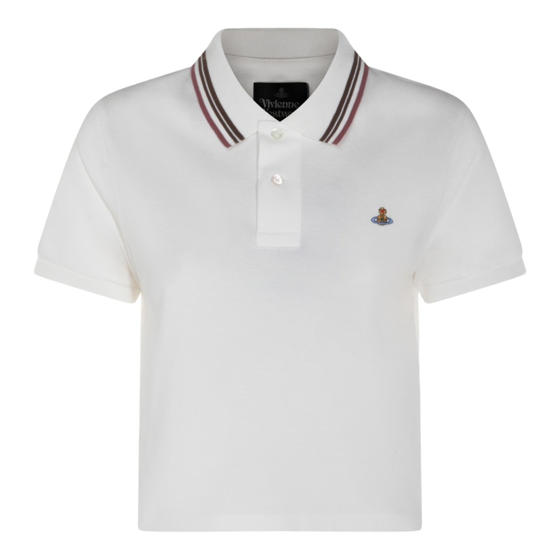 Vivienne Westwood Cropped White Polo Shirt With Striped Collar