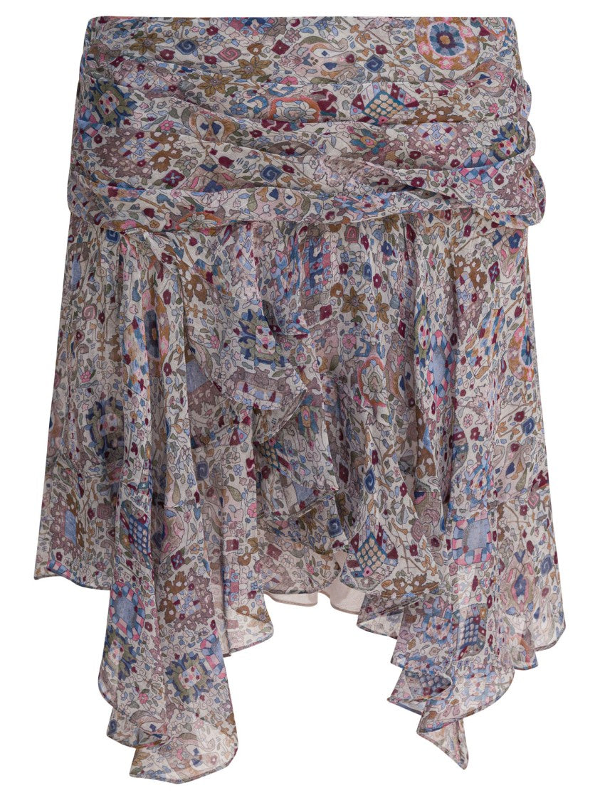 Isabel Marant Étoile Asymmetrical Ruffled Skirt With Intricate Floral Design