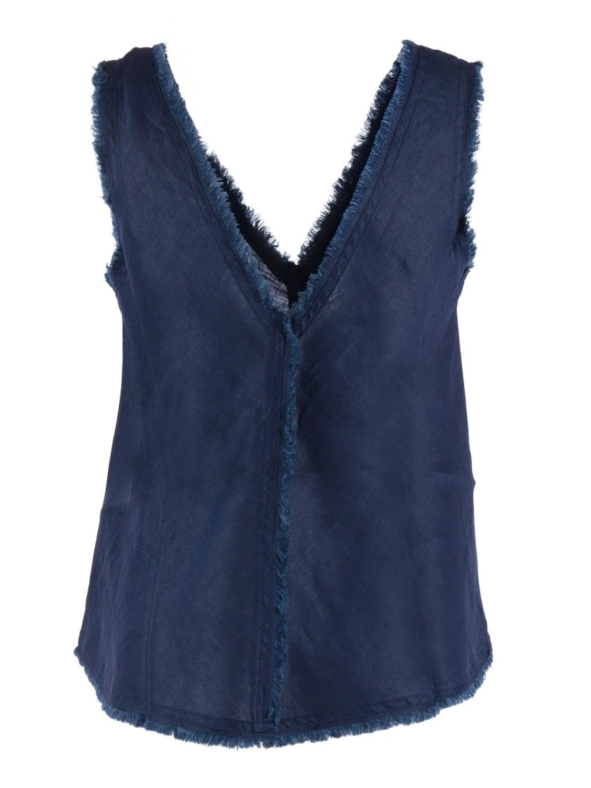P.A.R.O.S.H. Sleeveless Frayed V Neck Tank Top