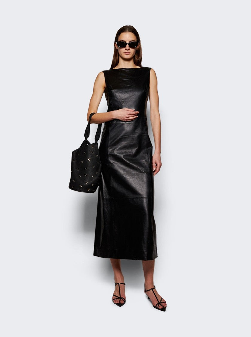 Khaite Lotus Small Tote Black Pebbled Leather With Grommets