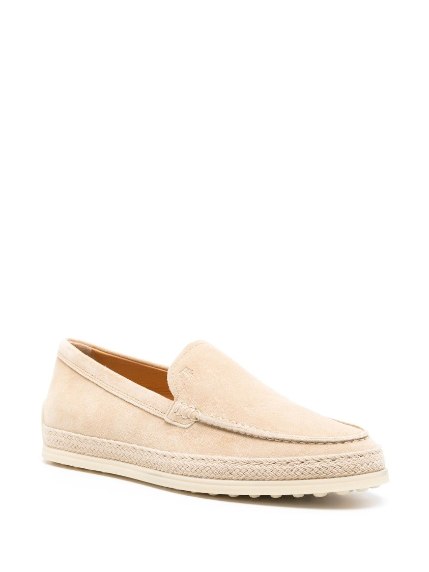 Tod's Beige Suede Moccasins With Textured Grip Sole