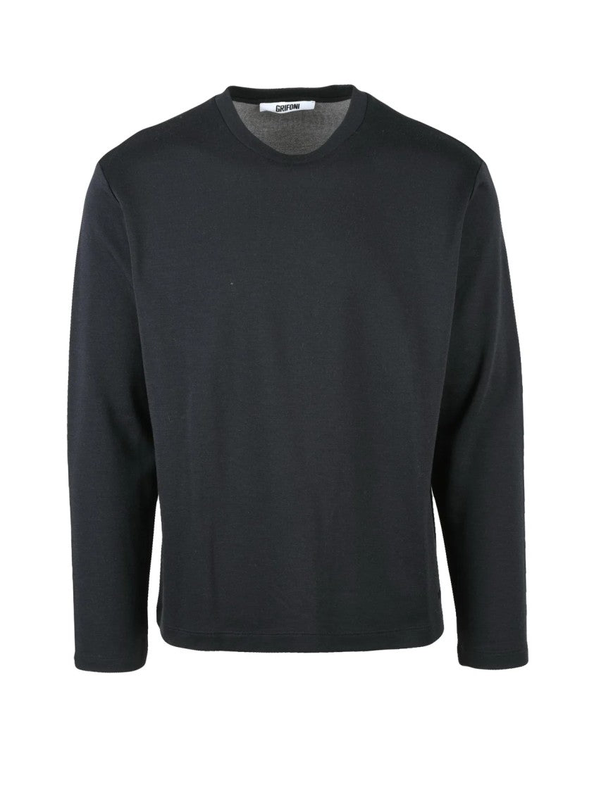 Grifoni Black Wool Cotton Polyamide Men's Underjacket Sweatshirt