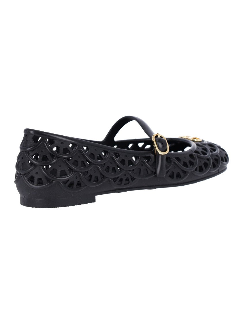 Valentino Garavani Black Ondette Rubber Scallops Flats