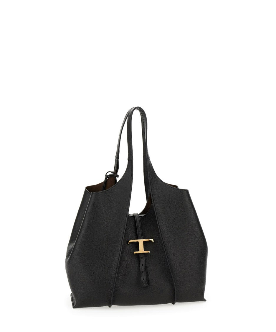 Tod's Structured Black Tote Bag With Gold-Tone Closure