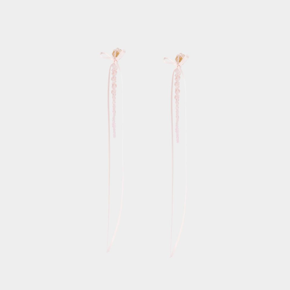 Simone Rocha Slim Bow Ribbon Drip Earrings - Crystal - Pink