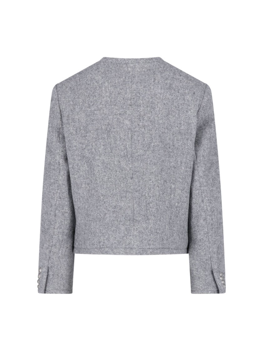 Dunst Grey Cropped Ornamental-Button Wool Jacket