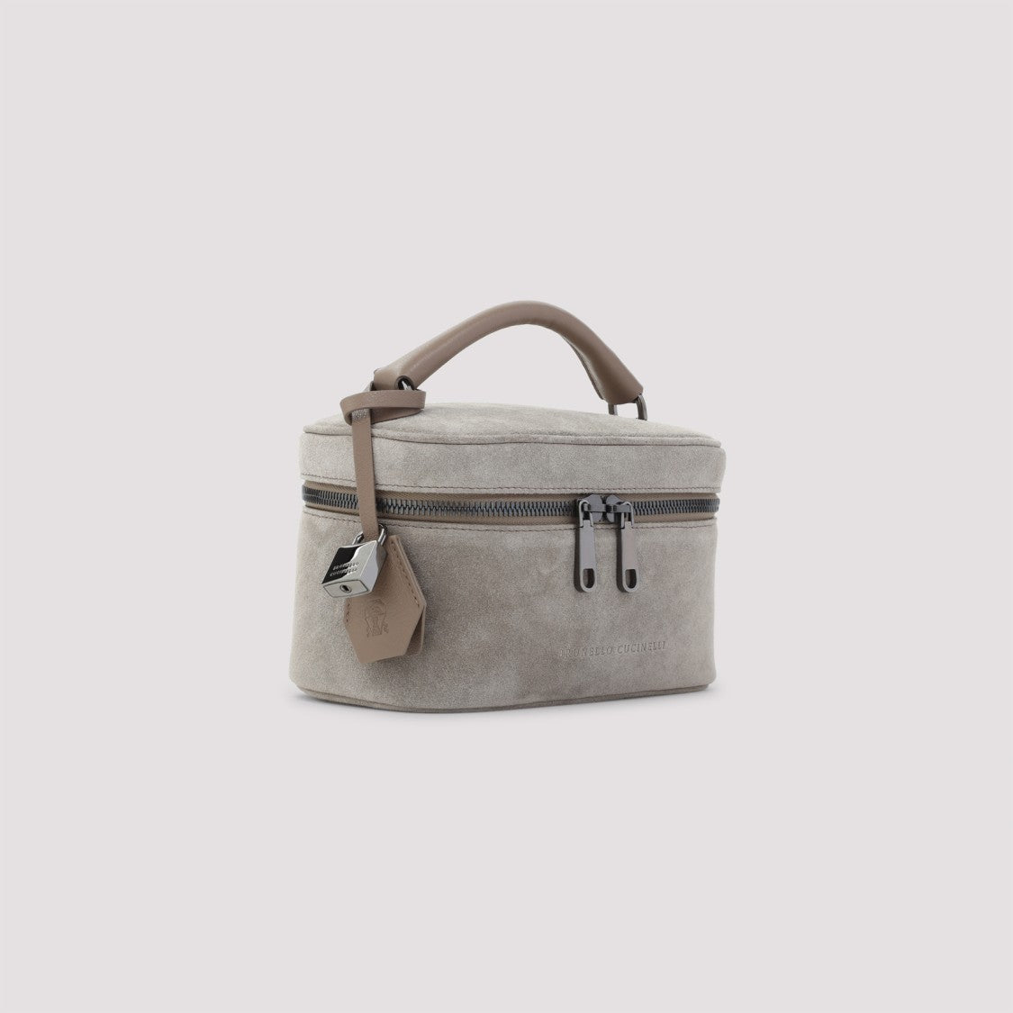 Brunello Cucinelli Structured Suede Leather Clutch With Top Handle