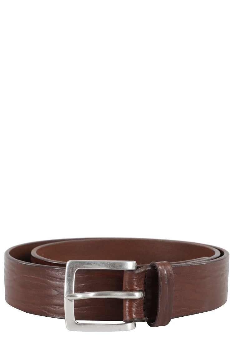 Orciani Textured Wave Leather Belt With Metallic Buckle