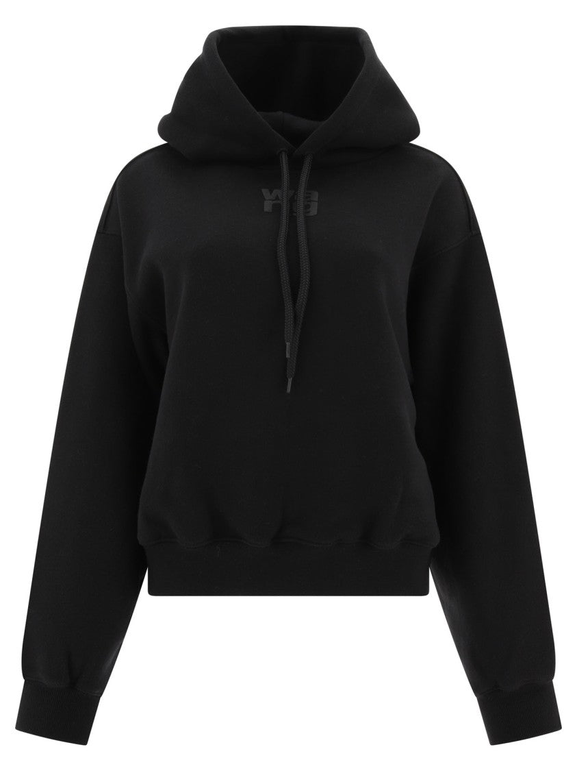 Alexander Wang Cropped Black Sweatshirt With Tonal Logo