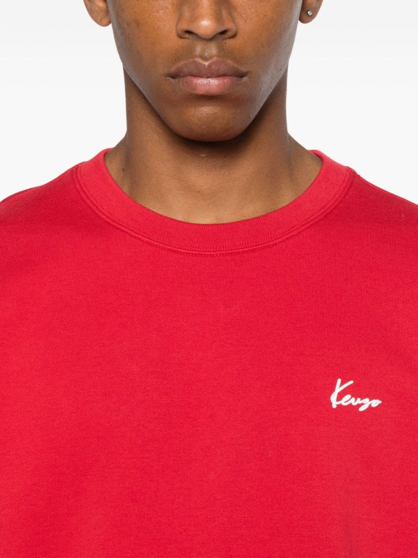 Kenzo Red Floral Print Logo Cotton Sweater