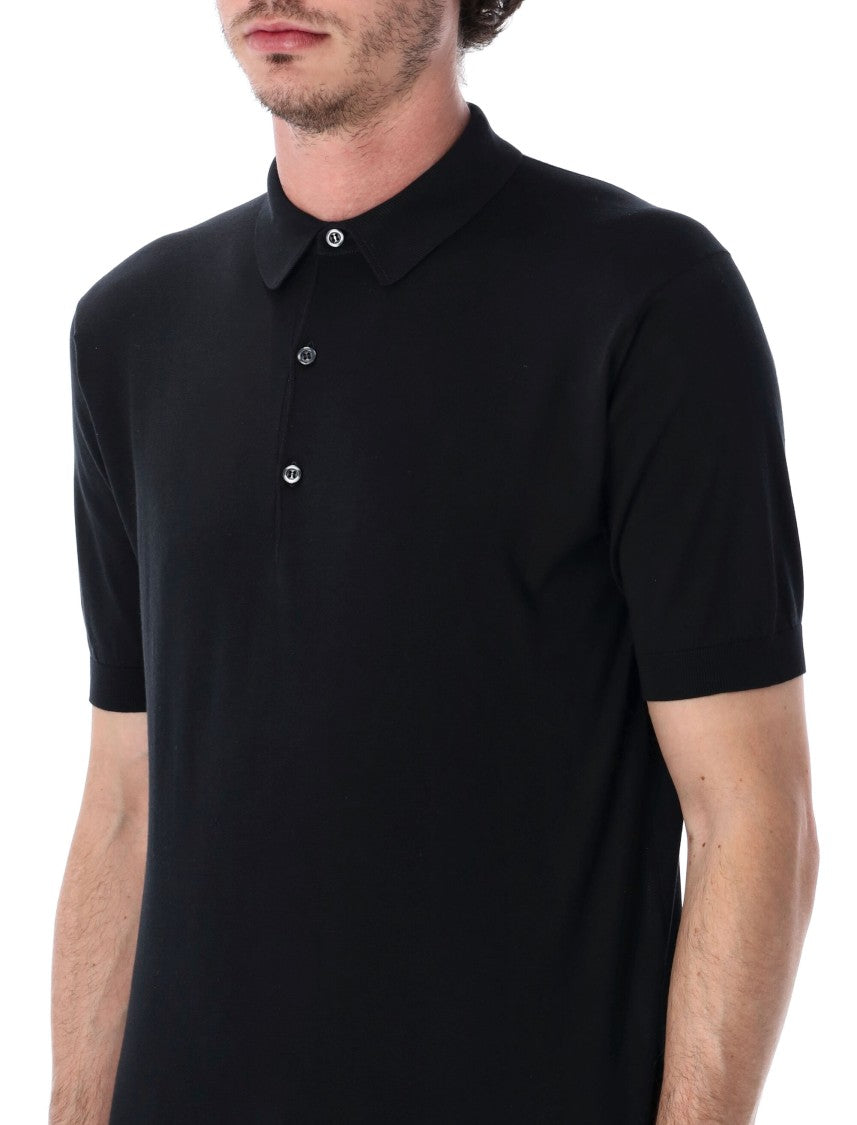 John Smedley Adrian Tailored Black Knit Polo Shirt