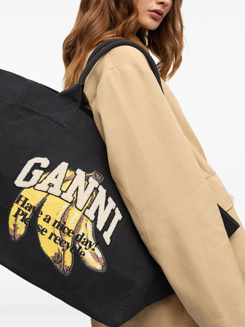 Ganni Shopper Bag Xxl Banana Print