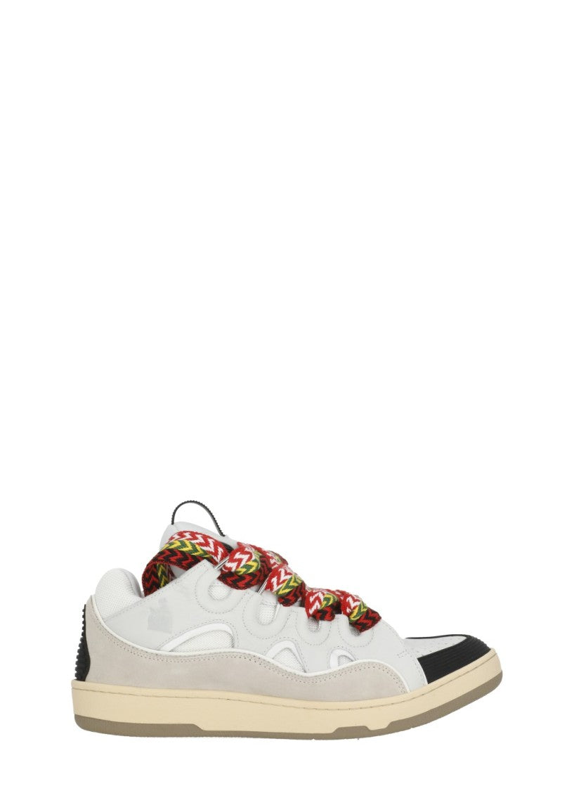 Lanvin White Curb Herringbone Lace Leather Sneakers