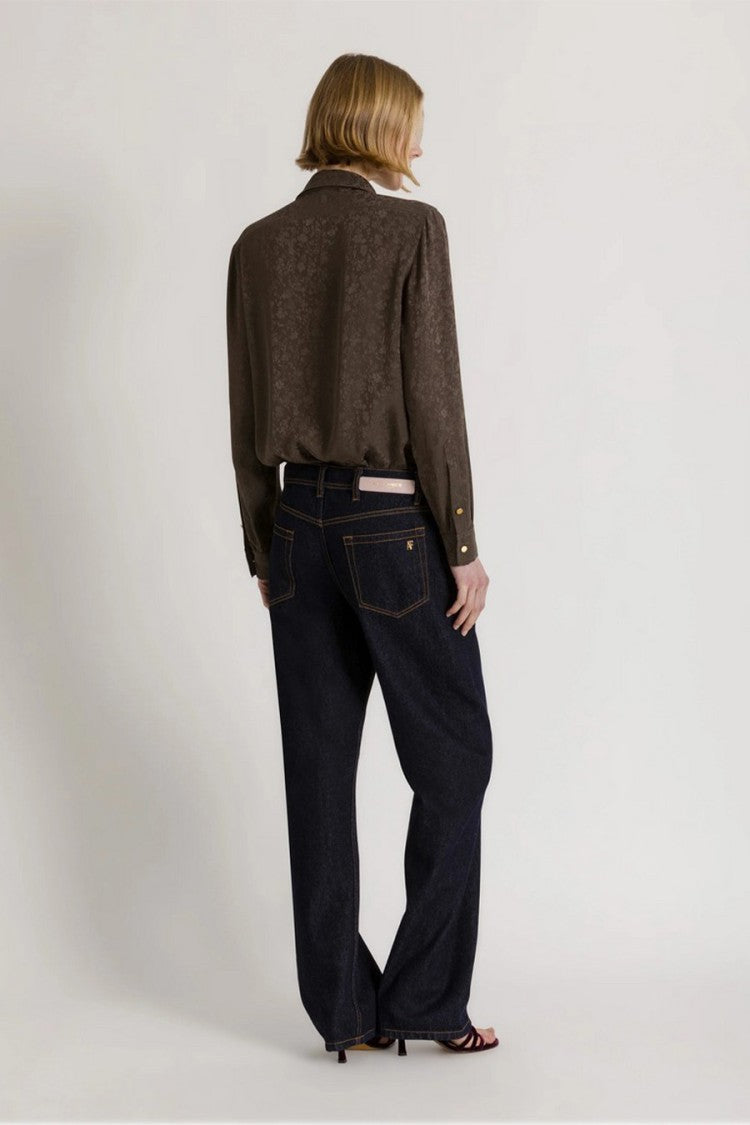Alberta Ferretti Brown Floral Jacquard Tie-Neck Acetate-Silk Shirt