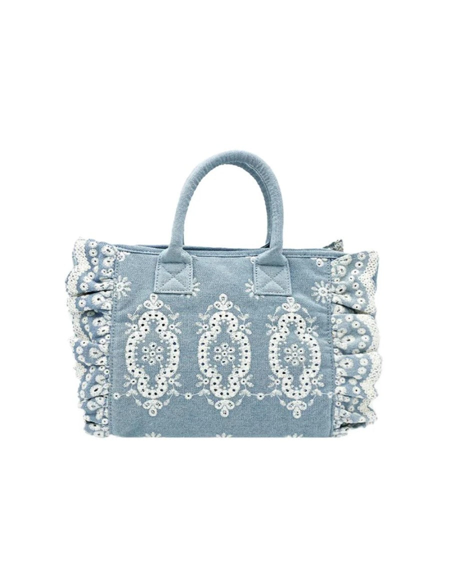Mc2 Saint Barth Textured Floral-Embroidered Tote Bag With Ruffled Edges