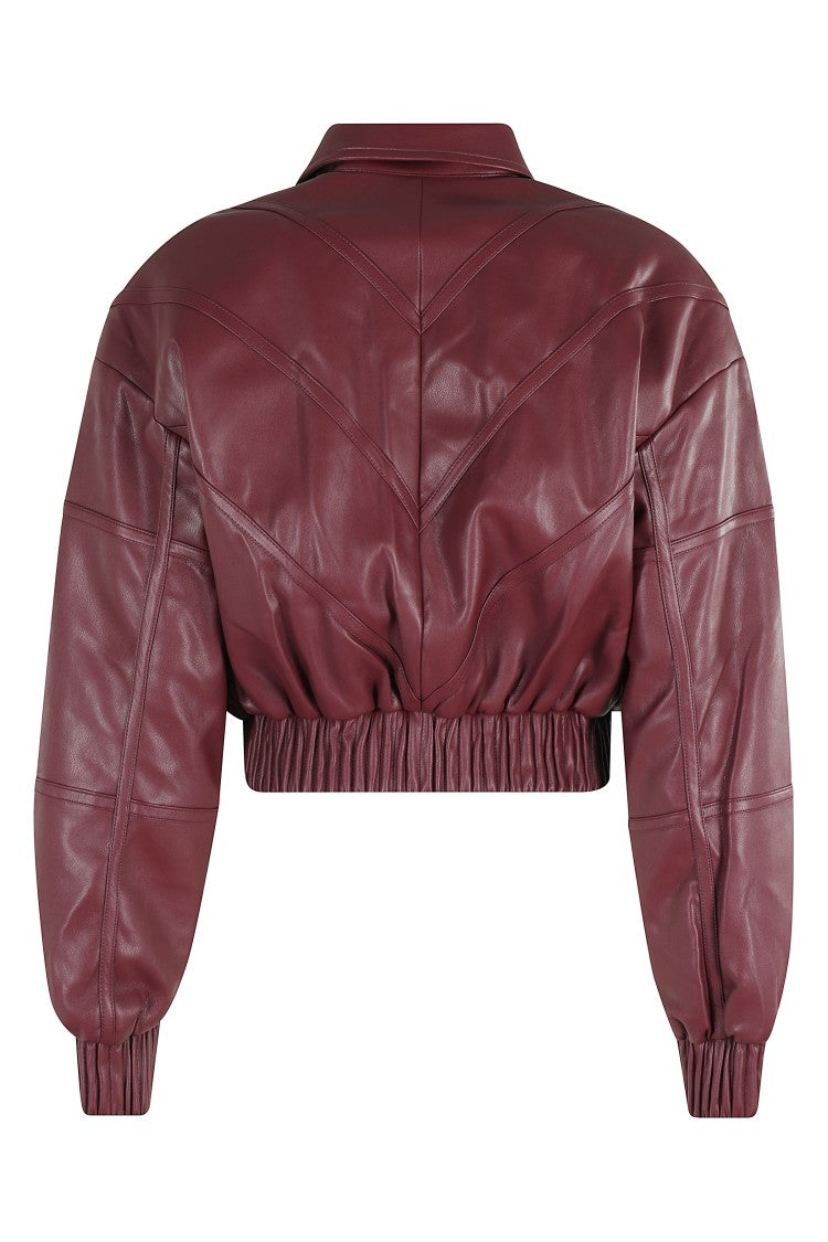 Rotate Burgundy Bomber Jacket With Classic Collar