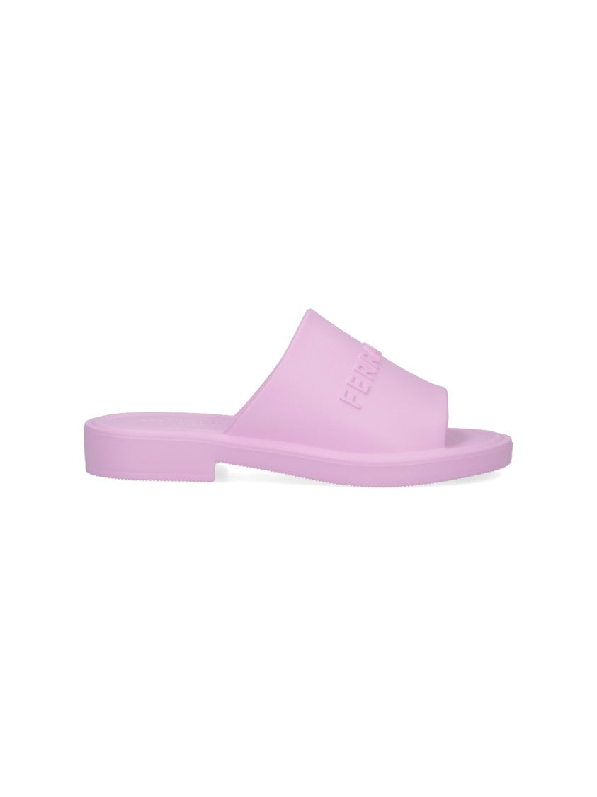 Ferragamo Pink Rubber Logo Sandals