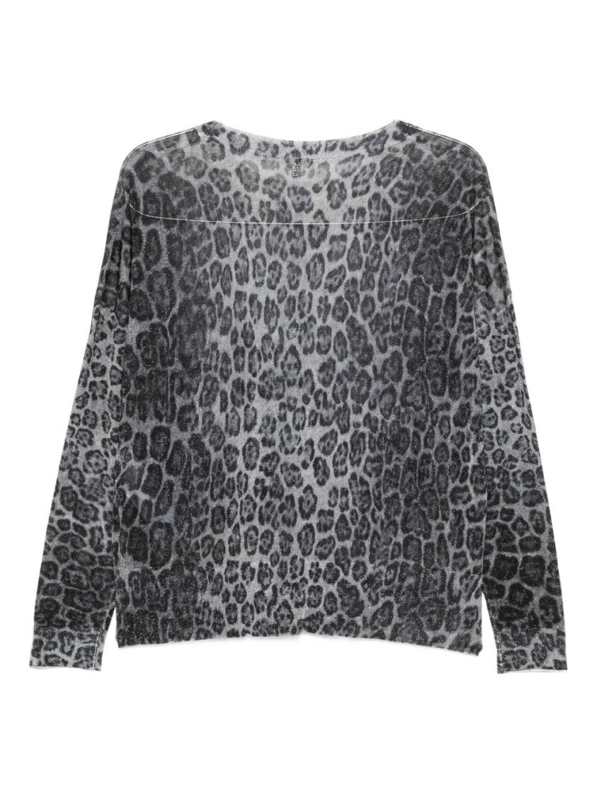 Liu Jo All-Over Leopard Print Gray Sweater