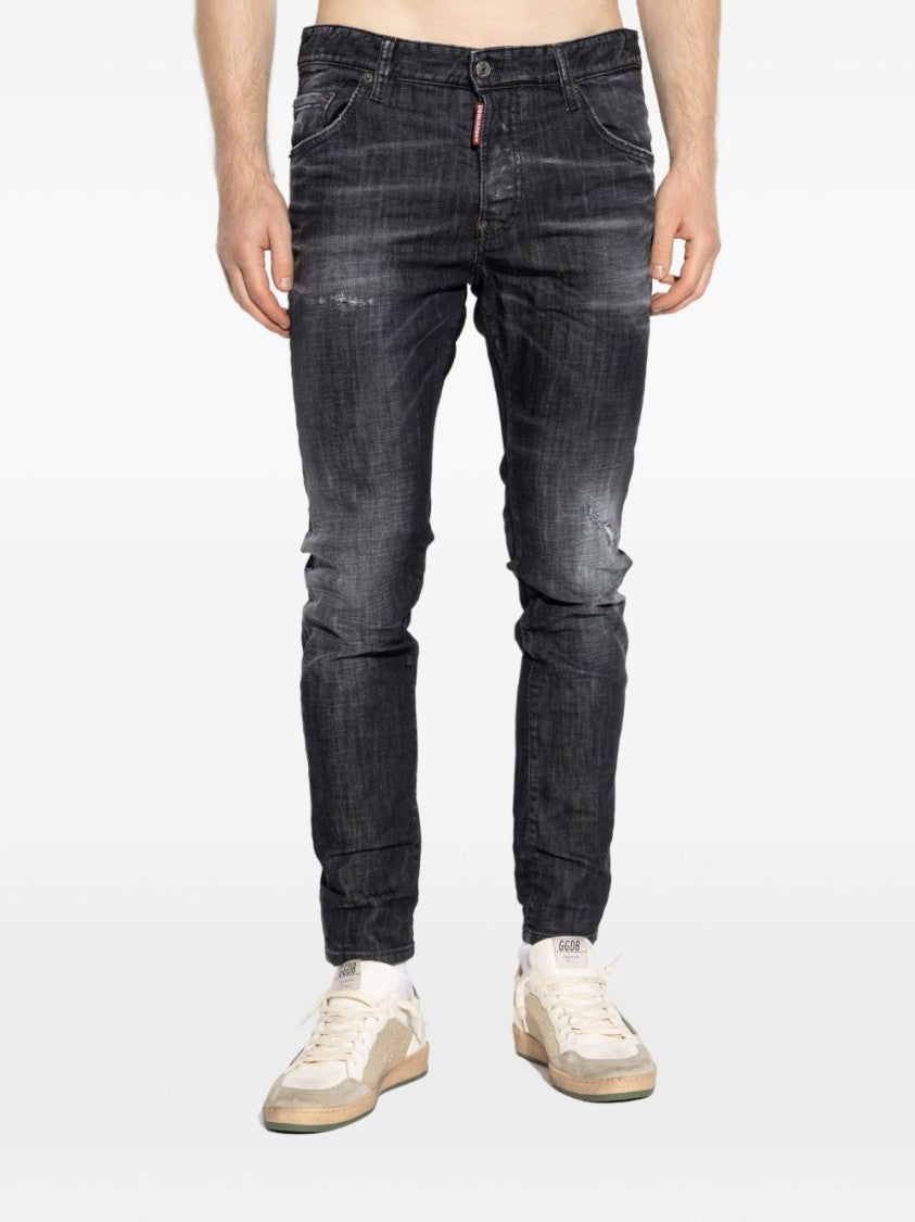 Dsquared2 Classic Black Cotton Jeans With Whiskering Effect