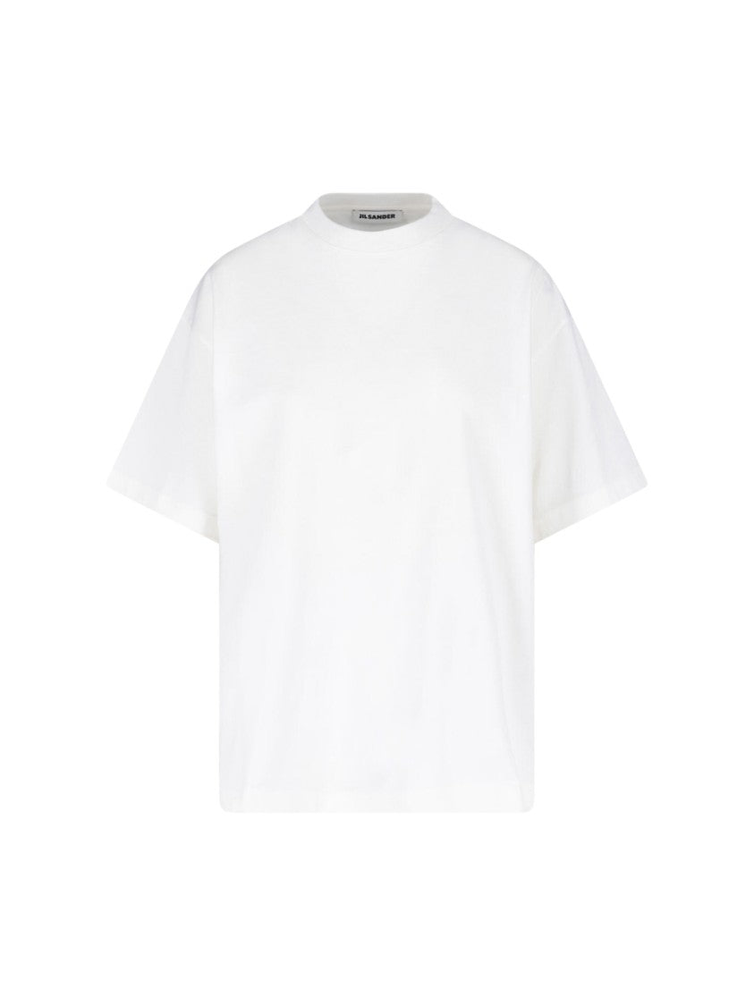 Jil Sander White Crewneck Side Logo Cotton T-Shirt