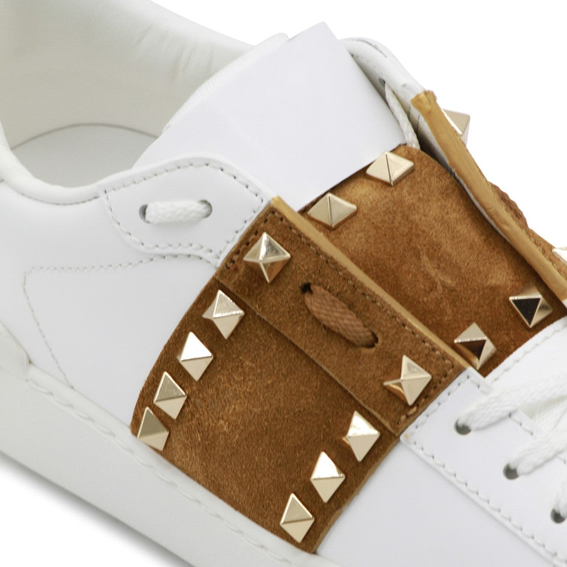 Valentino Garavani White Leather Stud Embellishments Sneakers
