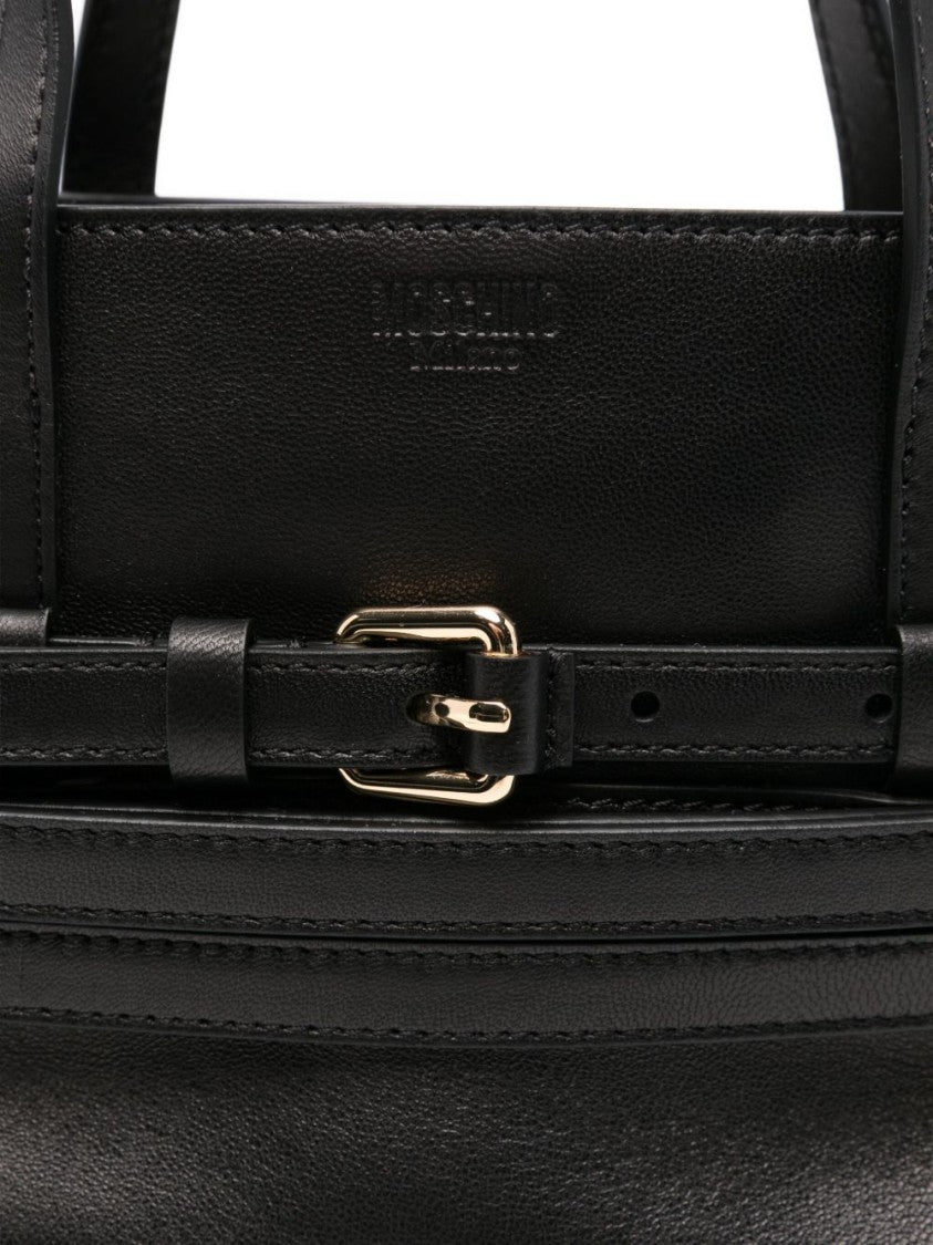 Moschino Black Structured Buckle Folded Detail Bag