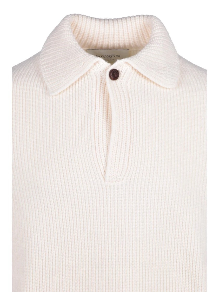 Ballantyne White Apolo Ribbed Wool Sweater
