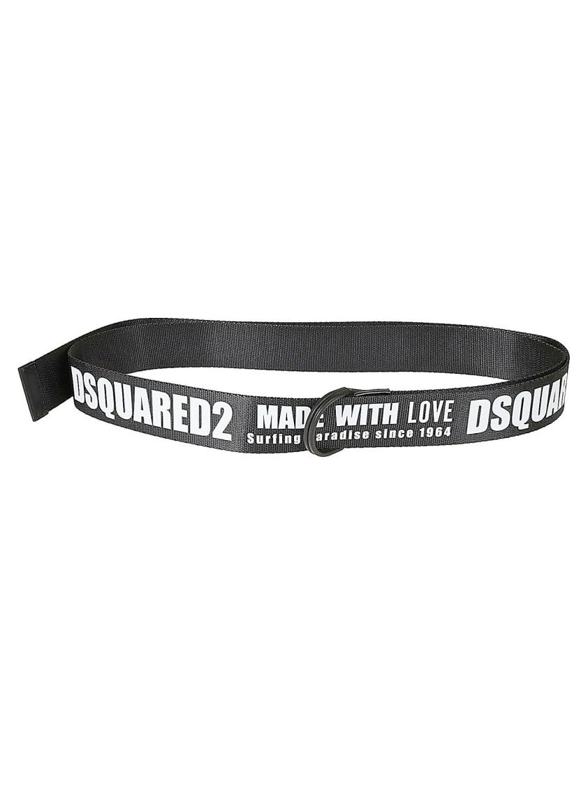 Dsquared2 Reversible Black Fabric Belt With D-Ring Buckle