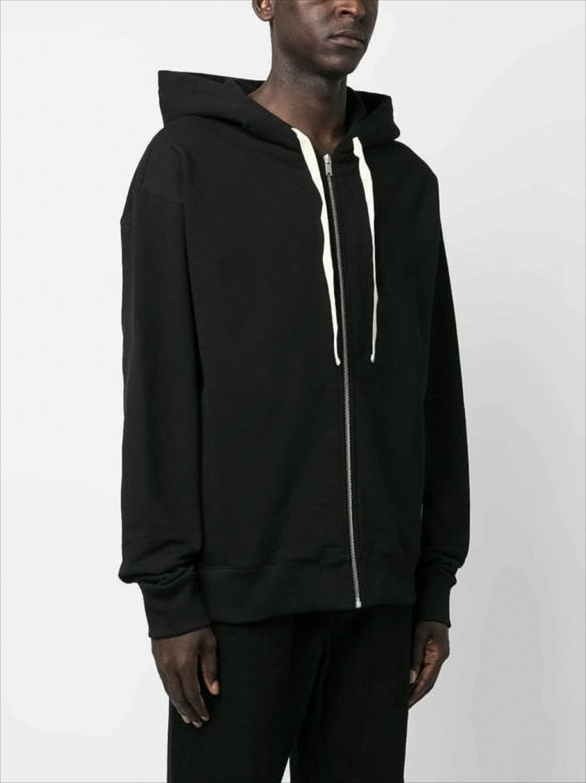 Jil Sander Zip-Up Black Hoodie With Contrasting Drawstrings And Minimalist Design