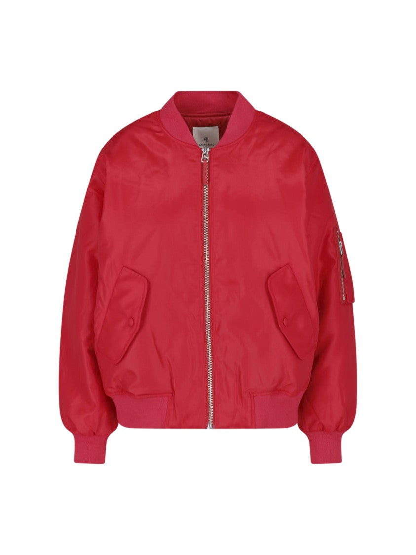 Anine Bing Red Leon Fabric Bomber Jacket