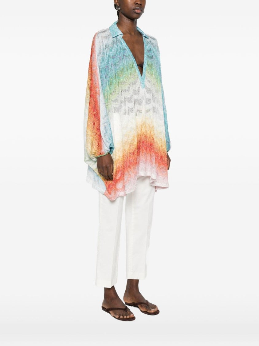 Missoni Gradient V-Neck Long-Sleeved Shirt With Textured Knit