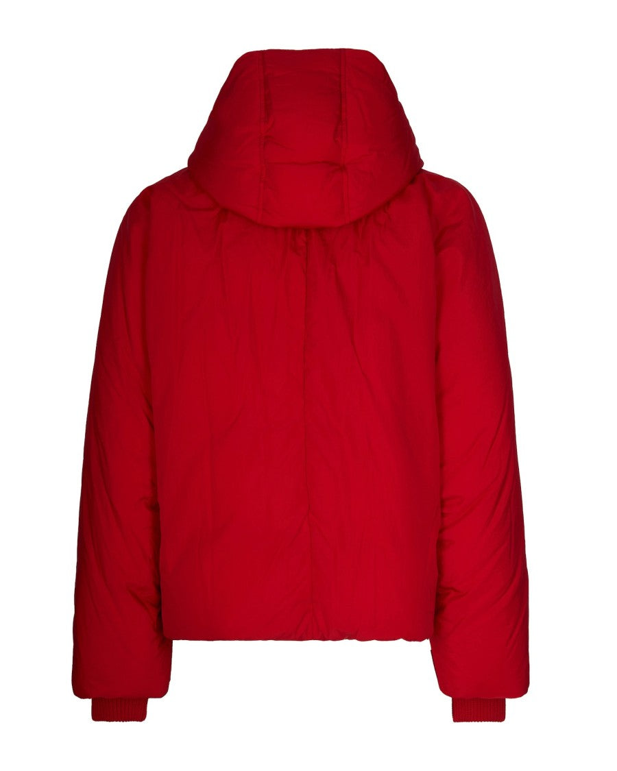 Sportmax Water-Repellent Crinkled Red Puffer Jacket With Detachable Hood