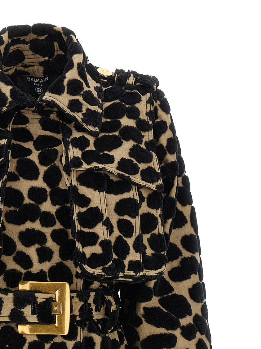 Balmain Leopard Jacquard Trench Coat