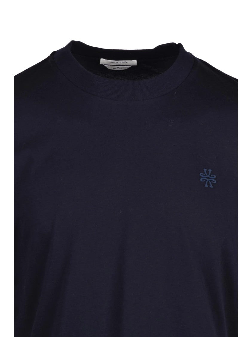Jacob Cohen Minimalist Blue Cotton T-Shirt With Subtle Embroidered Logo