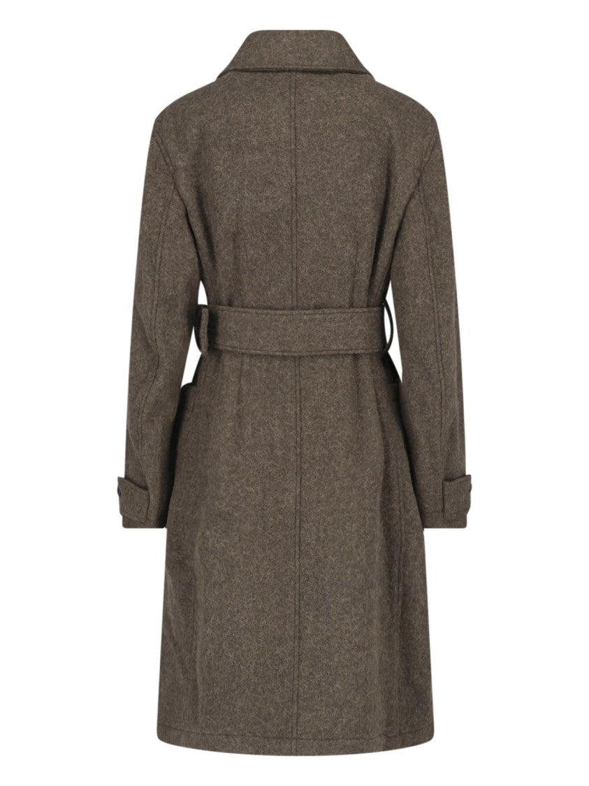 Lemaire Classic Collar Belted Brown Wool Coat
