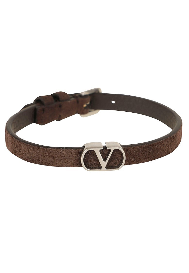 Valentino Garavani Vlogo Adjustable Suede Leather Strap Bracelet